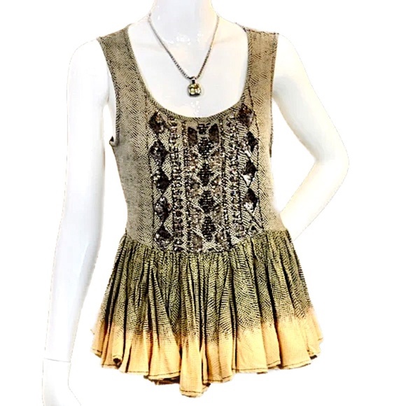 🆕🏷️  Anthropologie Suva Swing Tank Beaded Peplum Top Size M - Picture 8 of 14